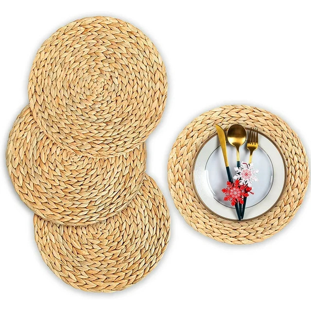NOGIS Set of 4 Woven Placemats for Dining Table, Hyacinth Water Place Mats, Round Woven Charger P... | Walmart (US)