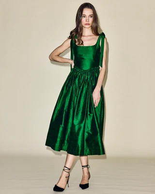 Marie Midi Dress in Emerald | Louise New York