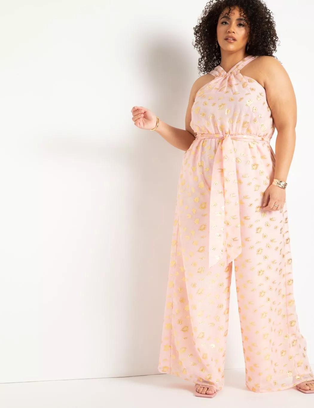 Halter Clipped Jacquard Jumpsuit | Eloquii