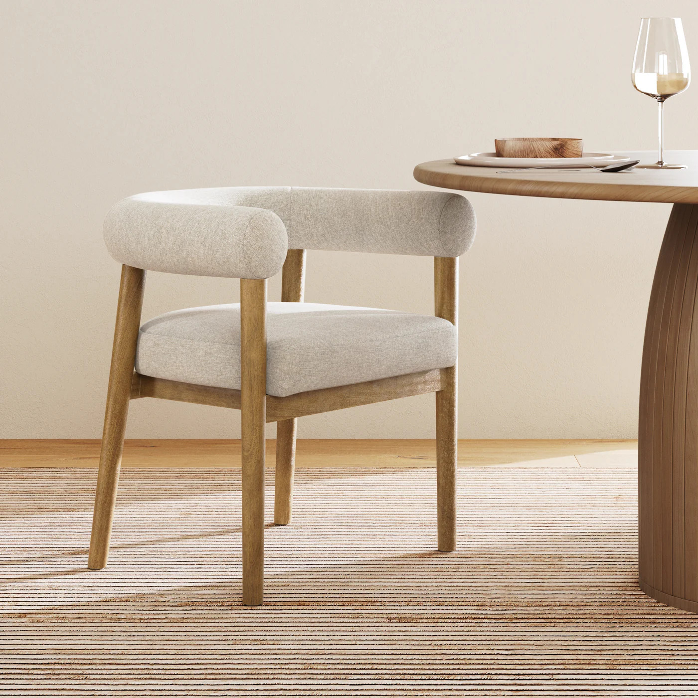 Modern Upholstered Curved Back Dining Chair Flax/Light Brown | Nathan James