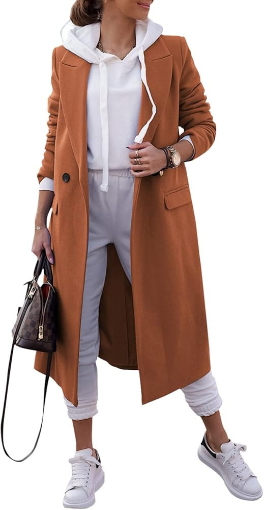 Zwurew Women's Double Breasted Pea Coat Lapel Wool Blend Long Trench Jacket Winter Elegant Overco... | Amazon (CA)
