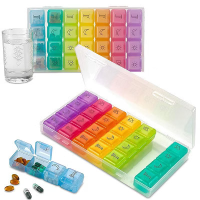 Weekly Pill Organizer - Pack of 2 - 4 Compartment Am/Pm Pill Box, 7 Day Large Travel Medication Dispenser Case for Vitamins, Supplements and Medicine | Target