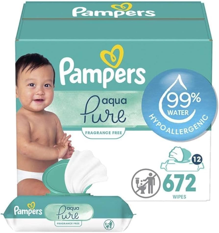Pampers Baby Wipes Aqua Pure, 99% water-based wipes, Hypoallergenic and Unscented Baby Wipes, 672... | Amazon (US)