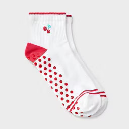 Women's Cherry Icon Pilates Ankle Grip Socks - JoyLab™ Red 4-10 | Target