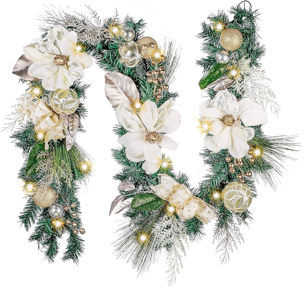 Valery Madelyn 6 feet Pre-Lit Christmas Garland with Lights for Mantle, Lighted Battery Operated ... | Amazon (US)