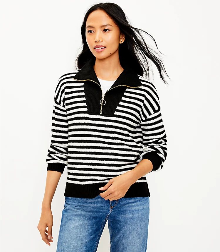 Striped Zip Collar Sweater | LOFT | LOFT