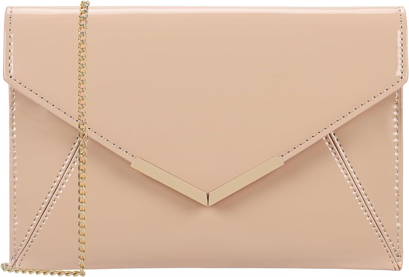 Dexmay Women Envelope Clutch Handbag Patent Leather Pouch Foldover Dress Purse | Amazon (US)