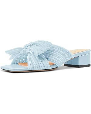 Castamere Women's Pleated Bow Knot Low Chunky Block Heels Slip-on Open Square Toe Mules Sandals W... | Amazon (US)