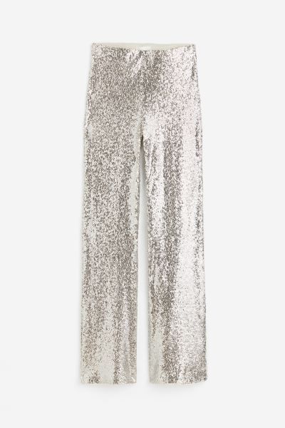 Sequined trousers - Silver-coloured - Ladies | H&M GB | H&M (UK, MY, IN, SG, PH, TW, HK)