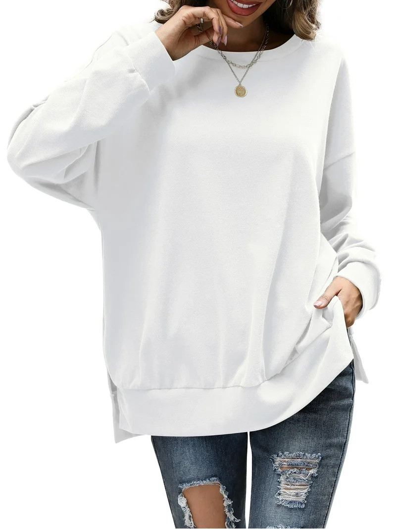 Fancyglim Women's Crew Neck Sweatshirt Long Sleeve Oversized Blouses, White L - Walmart.com | Walmart (US)
