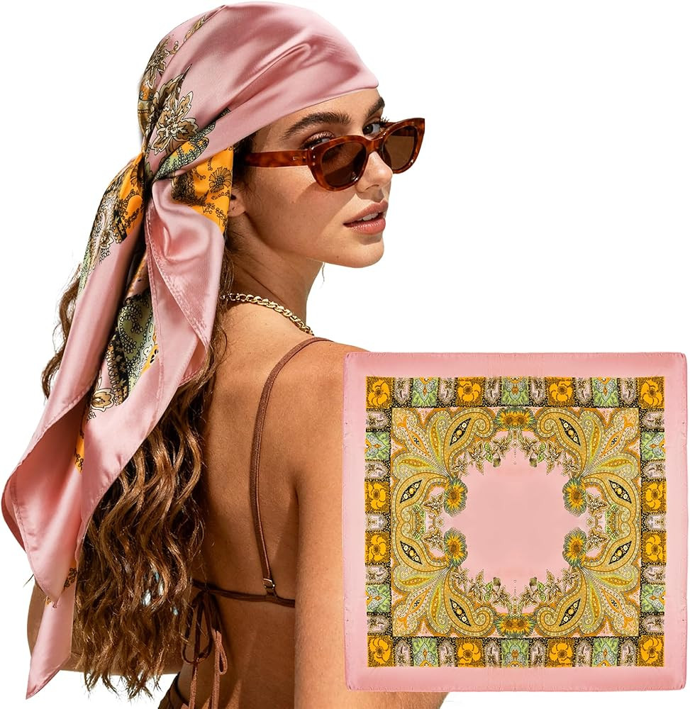Large Square Head Scarf Bandana - 35" Satin Hair Scarf for Women Like Silk Scarf Fashion Hair Wra... | Amazon (US)