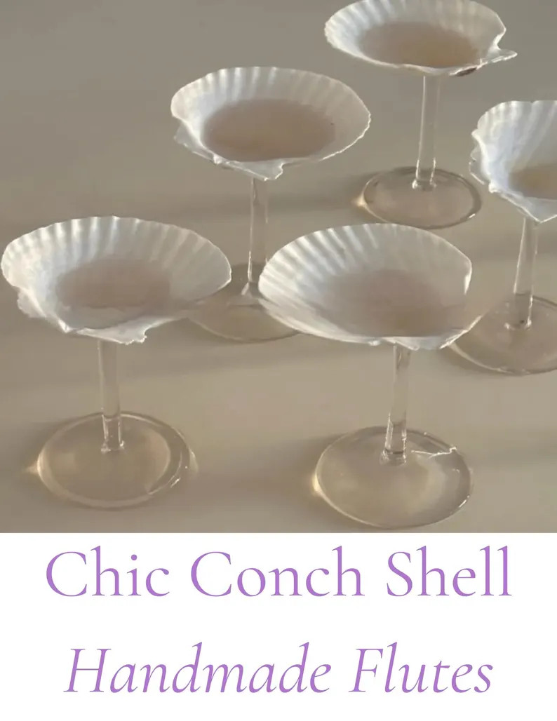 Elegant Tall Handmade Conch Shell Goddess Flute Glass Wine Coupe Cocktail Tea Party Gift Bachelor... | Etsy (US)