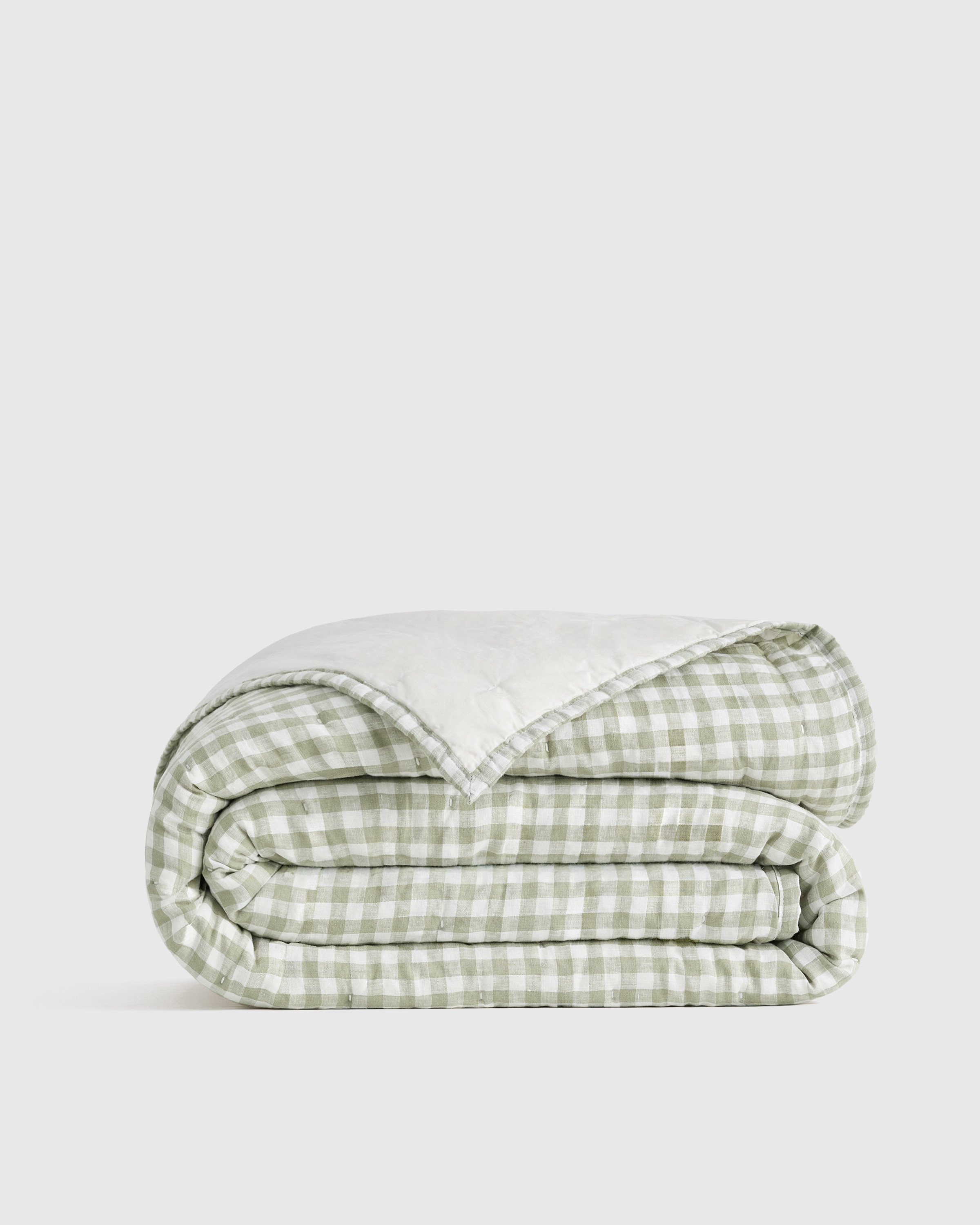 Quince | European Linen Patterned Quilt in Cafe Gingham, Size Twin | Quince