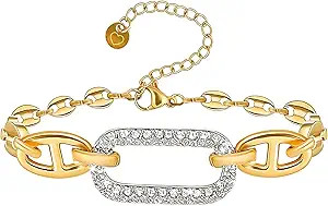 Gold Women's Link Bracelets, Paperclip Bracelet with Artificial Rhinestone, Dainty Gold Bracelet ... | Amazon (US)