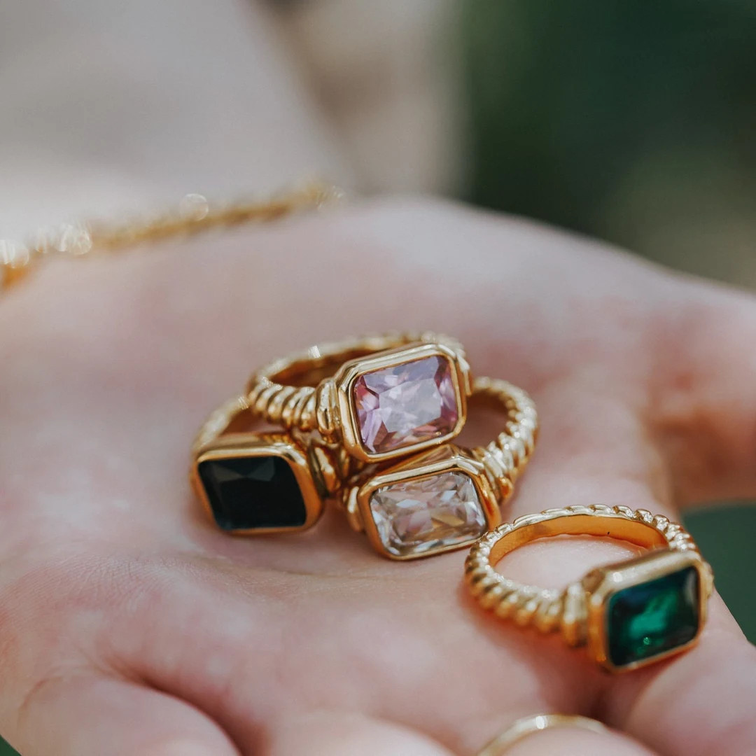 Gold Signet Statement Ring, Chunky Baguette Ring, Gemstone Ring, Stackable Ring, Solitaire Ring, ... | Etsy (US)