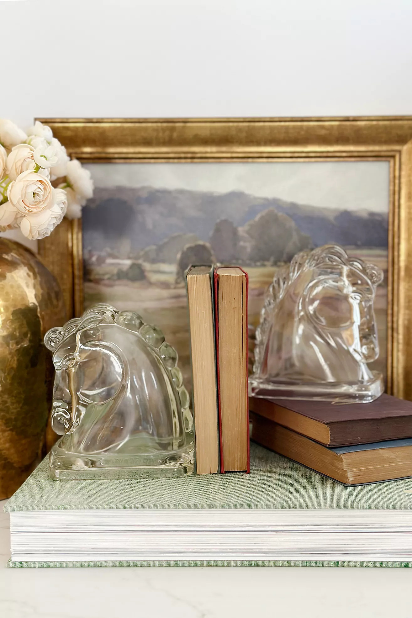 Old Flame Candle Co. Vintage Glass Horse Bookends | Anthropologie (US)