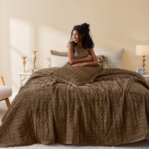 Wonderful Corduroy Texture Cocoa Brown Quilt Set Queen - Hypoallergenic Skin-Friendly Soft Plush ... | Amazon (US)