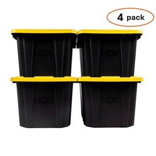 27 Gal. Tough Storage Tote in Black with Yellow Lid (4-Pack) | The Home Depot