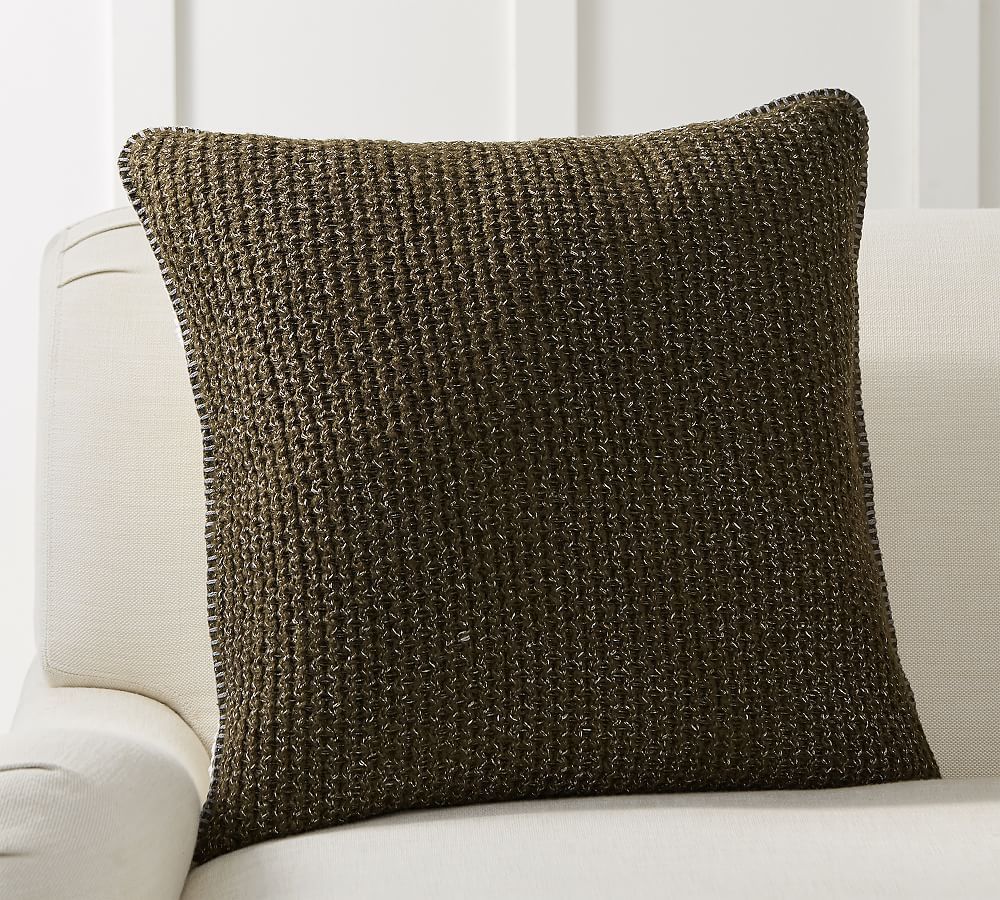 Thermal Knit Sherpa Back Pillow Cover, 24 x 24"", Olive | Pottery Barn (US)