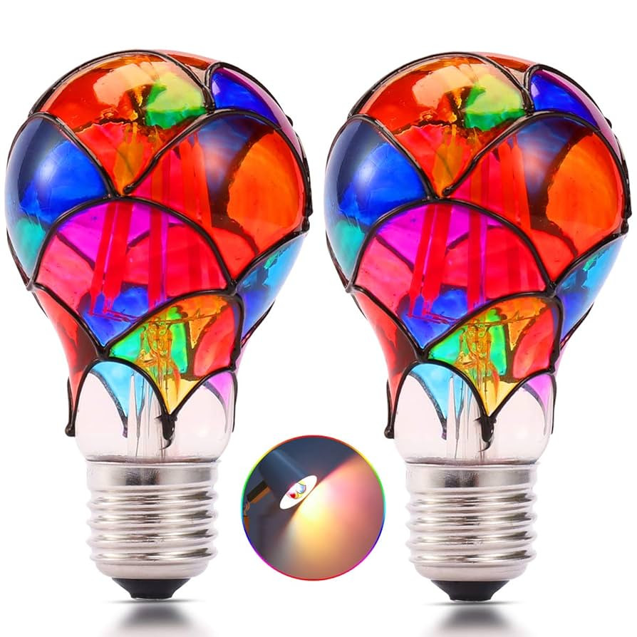 I-SHUNFA Non-Dimmable Edison Stained Glass LED Light Bulb, E26 Base A19/A60 LED Light Bulbs for H... | Amazon (US)
