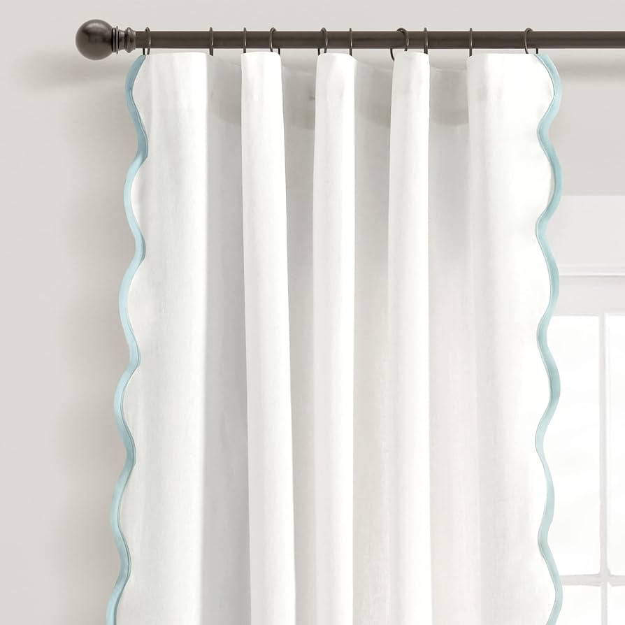 Amazon.com: Lush Decor Coastal Chic Scallop Edge Window Curtain Panel Pair, 52" W x 84" L, Blue &... | Amazon (US)