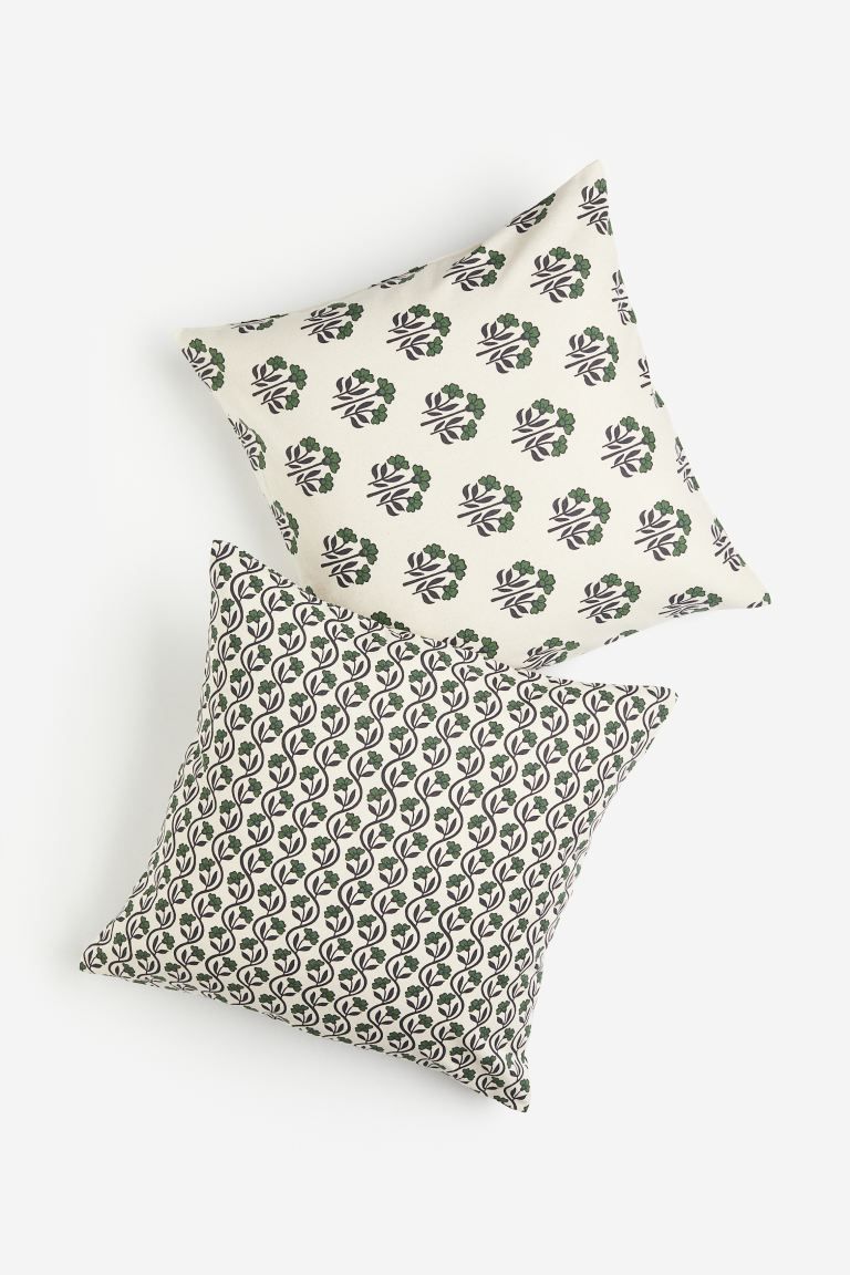 2-pack printed cushion covers - Dark green/floral - Home All | H&M US | H&M (US + CA)