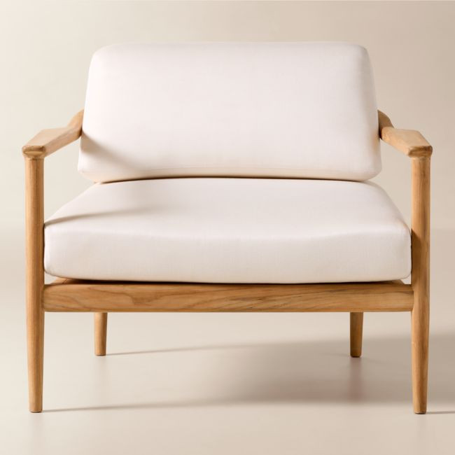 Tide Teak Outdoor Lounge Chair with Ivory Sunbrella® Cushions Set of 2 | CB2