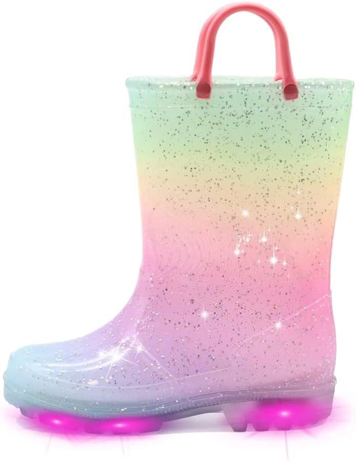 EUXTERPA Toddler-Kids Waterproof Light Up Rain Boots Patterns and Glitter Boots with Handles for ... | Amazon (US)