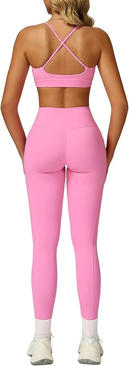 Two Piece Workout Sets For Women Sport Bra Matching High Waist Scrunch Butt Leggings Gym Yoga Act... | Amazon (US)