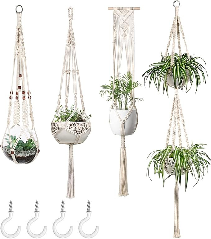 Mkono Macrame Plant Hangers Set of 4 Indoor Hanging Planter Basket Wall Decorative Flower Pot Hol... | Amazon (US)