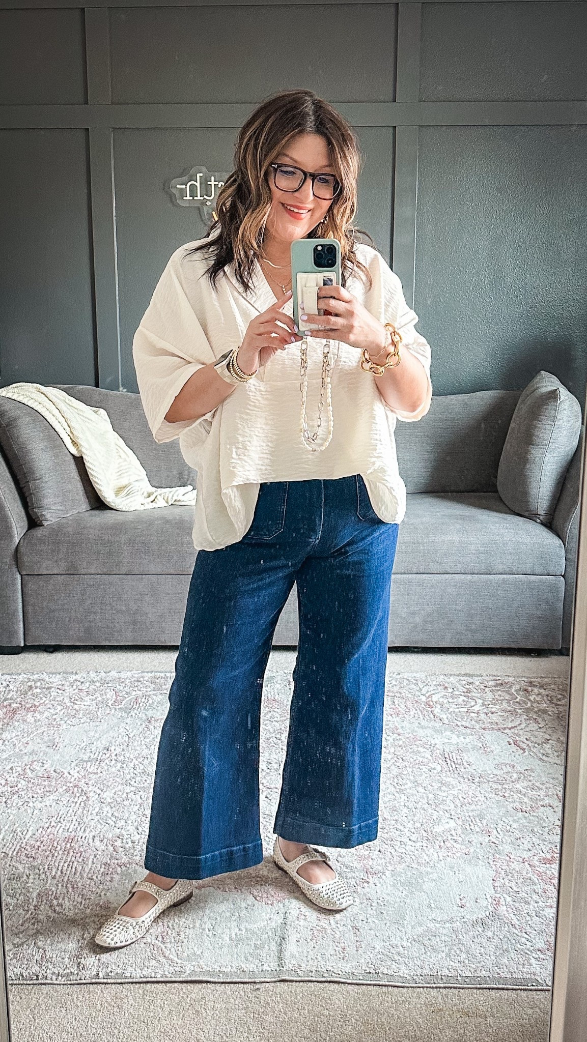 Anthro blouse, L
Colette cropped jeans, 32 standard
Sam Edelman embellished flats
Jo Malone wood sage and sea salt 

#LTKStyleTip #LTKMidsize #LTKOver40