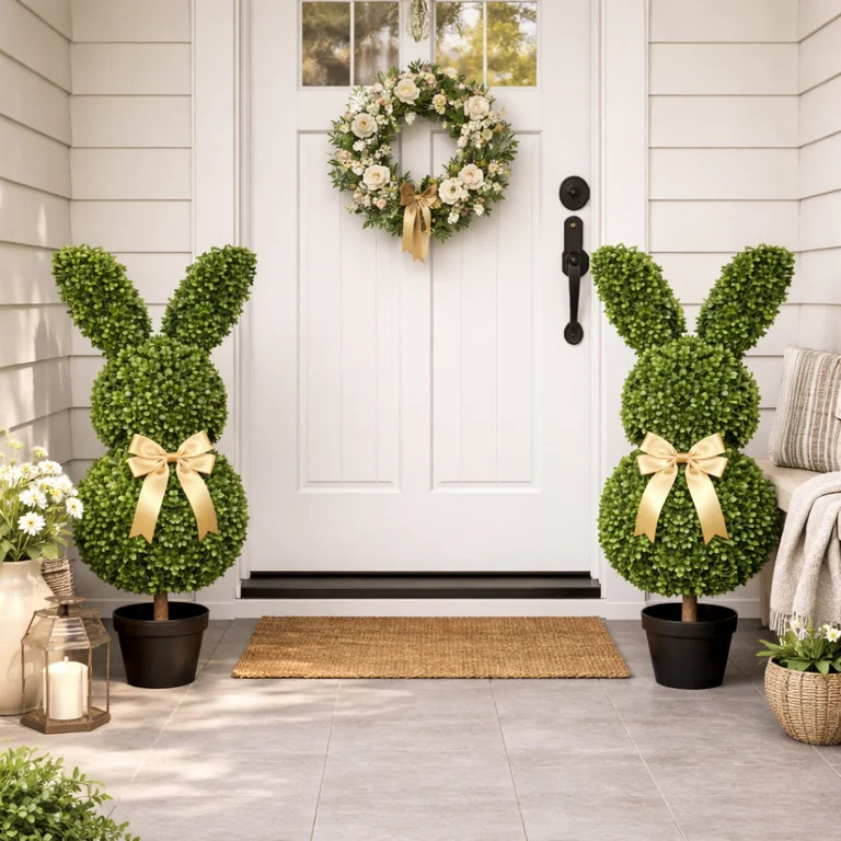ValHome 3FT Easter Bunny Topiary Artificial Plants Outdoor - 35.4" Faux Boxwood Rabbit Tree with ... | Walmart (US)