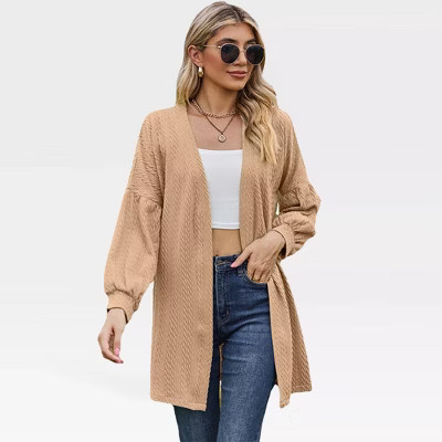 Women's Textured Knit Cardigan Longline Shacket with Drop Shoulder for Fall Outfits,Light Khaki - 2XL | Target