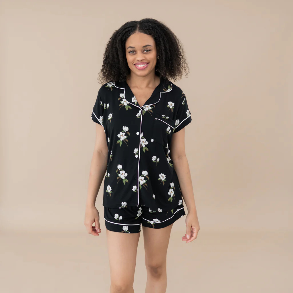Women’s Short Sleeve Pajama Set in Big Midnight Magnolia | Kyte BABY
