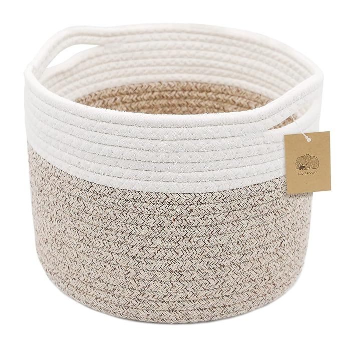 Small Rope Basket Round Woven Basket With Handle 9.5x9.5x7.1 in Cute Cotton Nursery Shelf Storage... | Amazon (US)