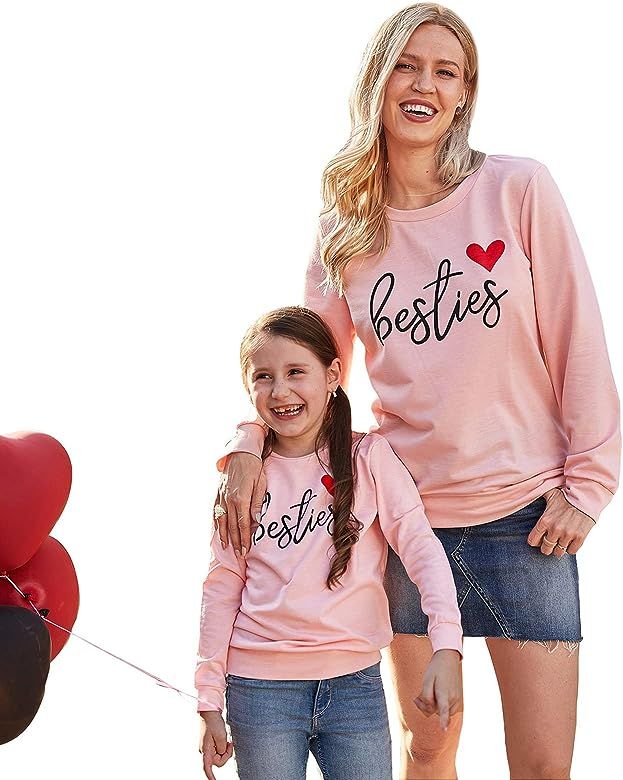 Mommy and Me Outfits Heart Printed Sweatshirt Valentine's Day Pullover Top | Amazon (US)
