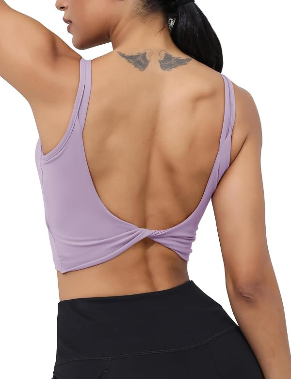 LUYAA Womens Workout Sports Bras Backless Padded Yoga Tank Tops Crop Twist Low Back Cami Bra for ... | Amazon (US)