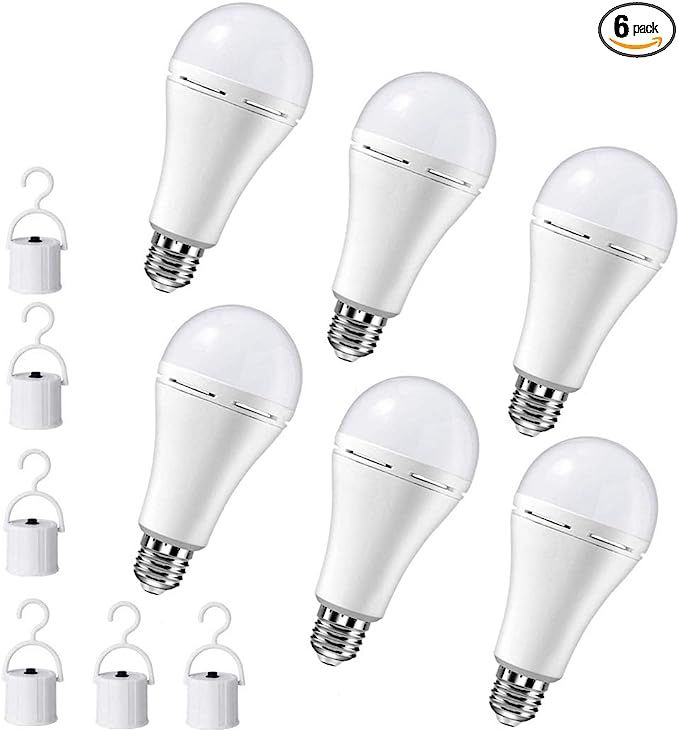 (6 Pack) Rechargeable Emergency LED Bulbs 9W (60W Equivalent) Daylight White 6000K, Multi-Functio... | Amazon (US)