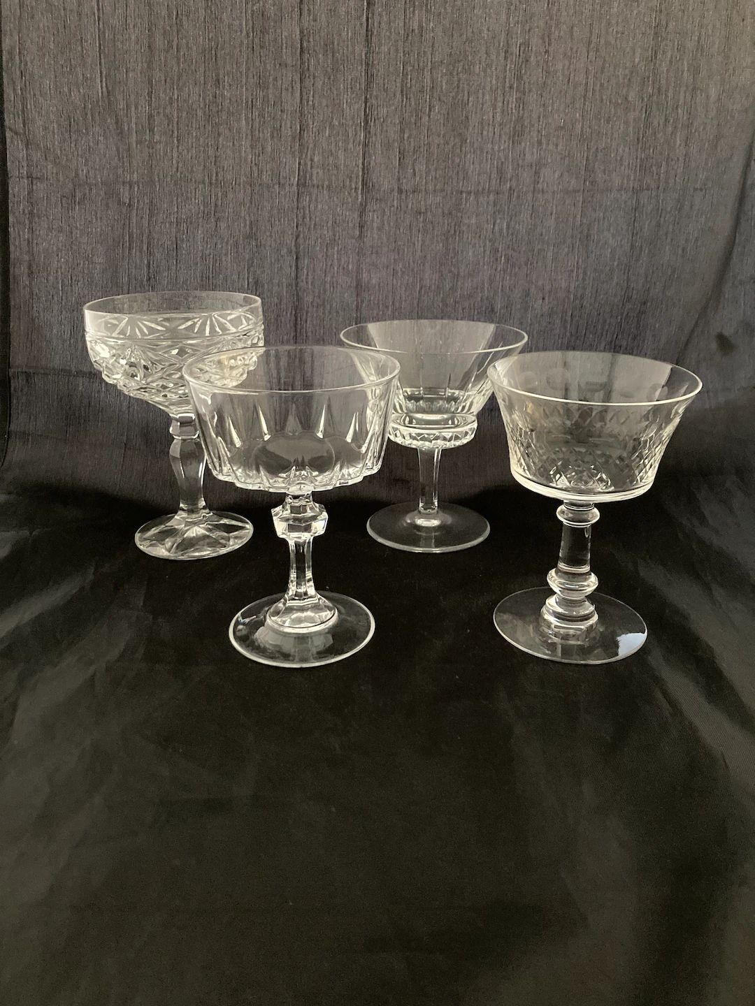 Set of 4 Mismatched Large 6 Ounce Cut Etched Crystal Cocktail Coupe Glasses, Assorted Mid Century... | Etsy (US)