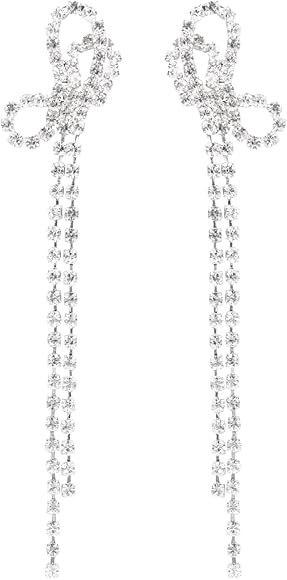 925 silver Crystal Bow Stud Earrings Fashion Ladies Tassel Rhinestone Earrings Hypoallergenic for... | Amazon (US)