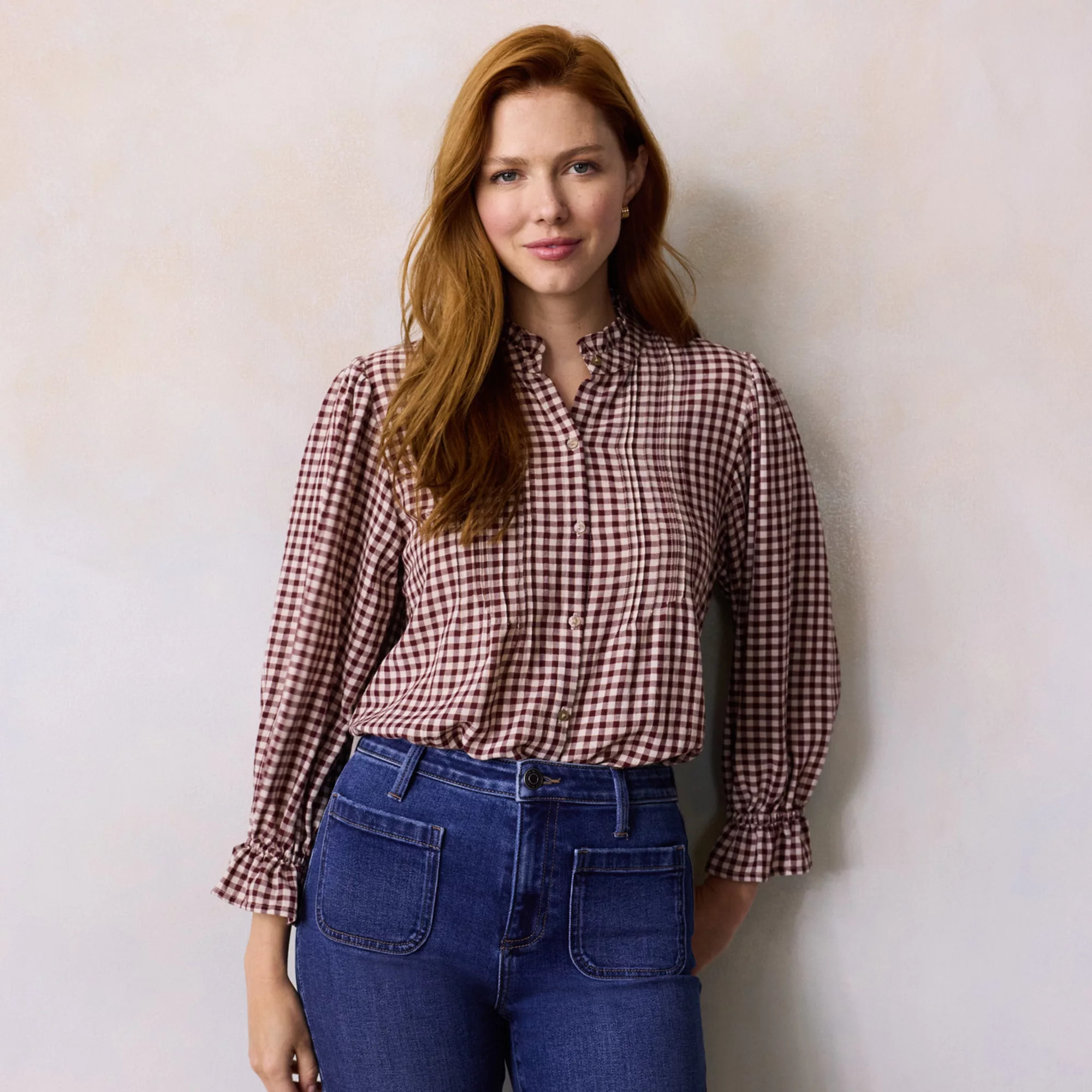 Women's LC Lauren Conrad Pintuck Ruffle Collar Button Front Top | Kohl's