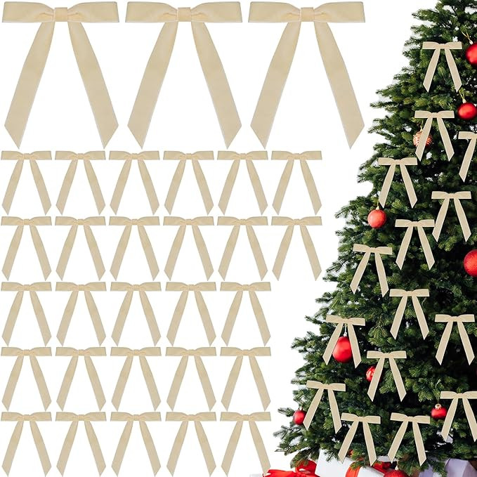 30 Pcs Christmas Velvet Wreath Bow, 5 x 7 Inch Vintage Velvet Ribbon Bows Rustic Crafts Gift Bows... | Amazon (US)