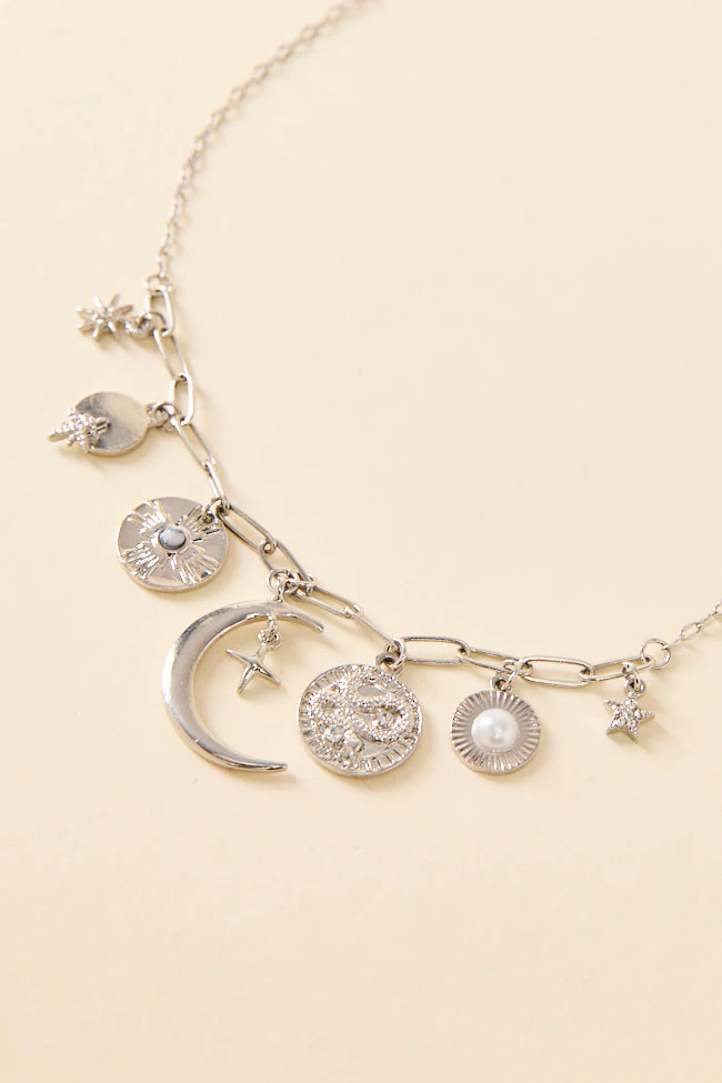 Celestial Charm Silver Necklace | Pink Lily
