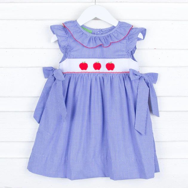 Super Apple Smocked Blue Beverly Dress | Classic Whimsy
