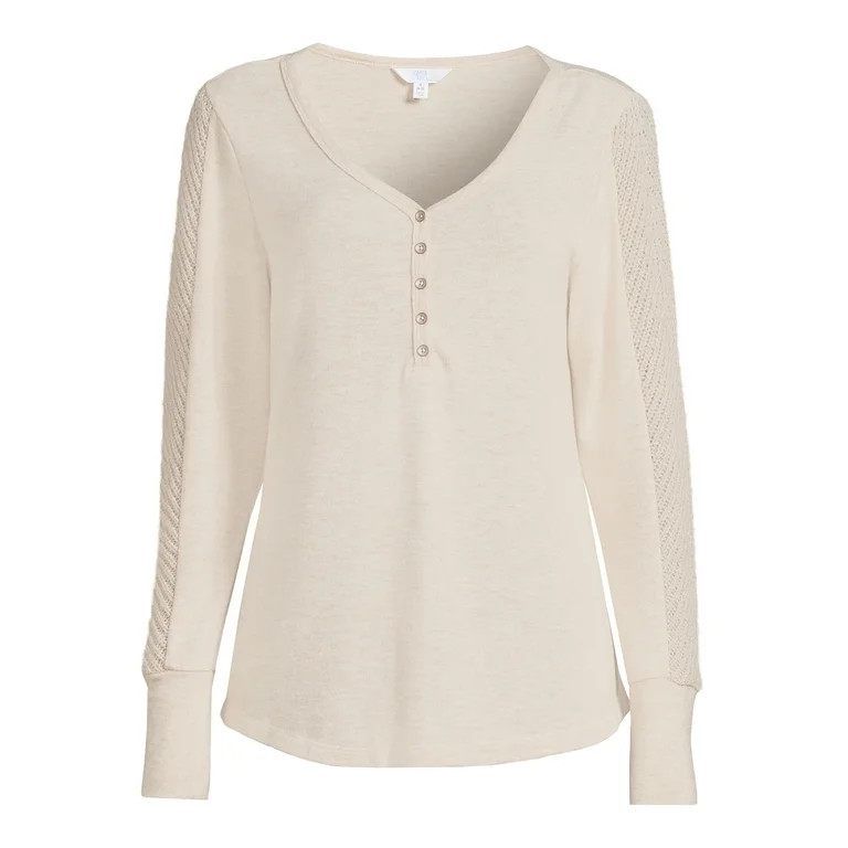 Time And Tru Women's Long Sleeve Cozy Henley - Walmart.com | Walmart (US)