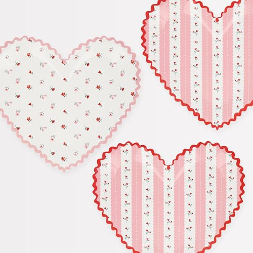 Meri Meri Vintage Rose Heart Plates (Pack of 8), Valentines Day Party Plates, Thick & Sturday Paper Plates, Red and Pink Disposable Plates, 2 Different Designs, 8.5" x 7.5" | Amazon (US)