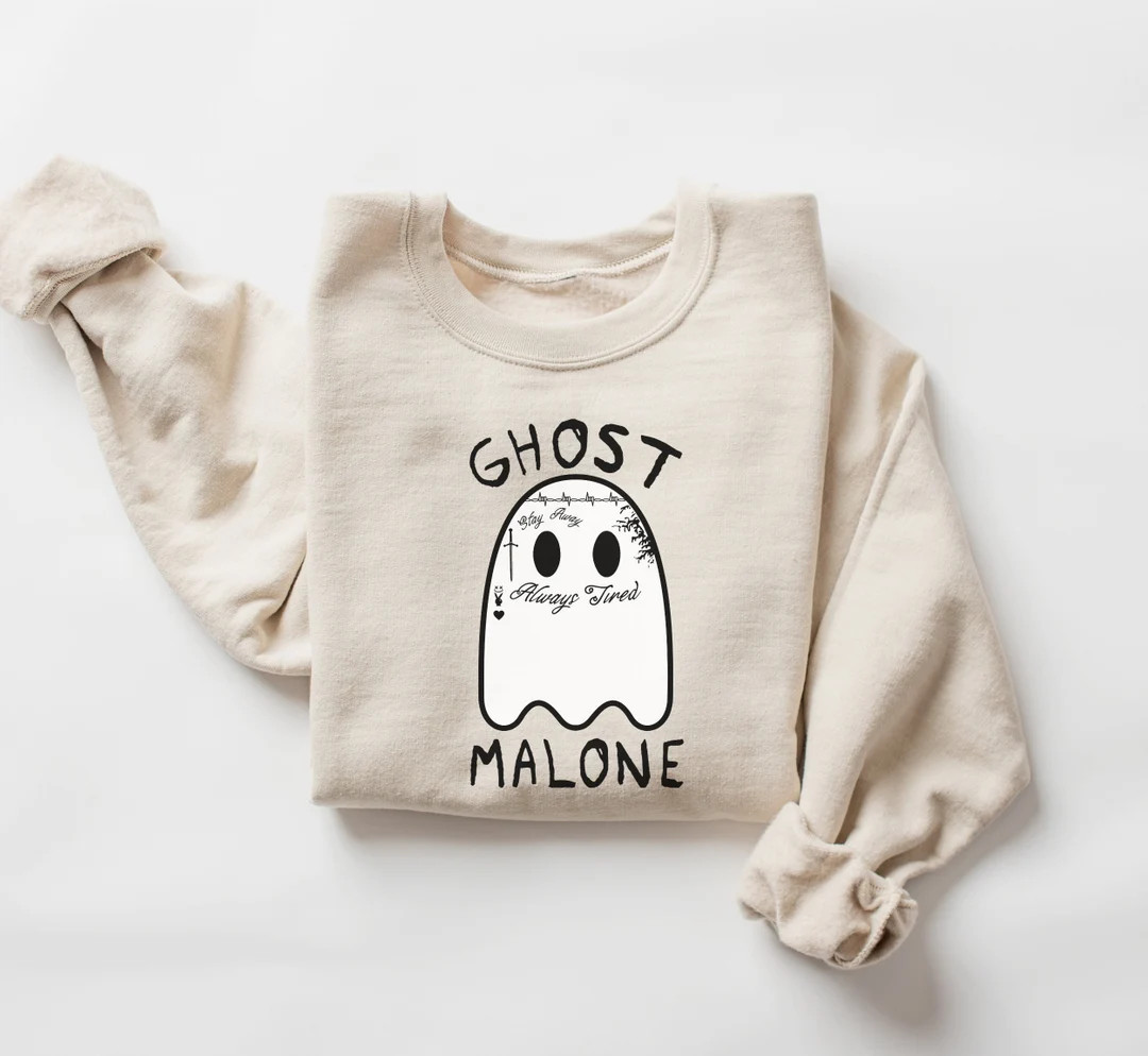 Ghost Malone Sweatshirt, Halloween Sweatshirt, Cute Ghost Sweat, Funny Halloween Crewneck, Spooky... | Etsy (US)