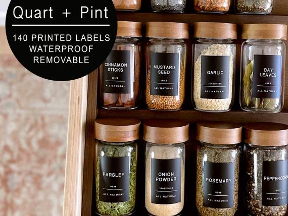 140 Minimalist Black Spice Labels. Preprinted Modern Farmhouse Spice Labels. Black Vinyl Stickers... | Etsy (US)