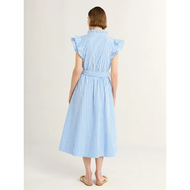 Free Assembly Women's and Women's Plus Ruffle Cotton Midi Shirtdress, Sizes XS-4X | Walmart (US)