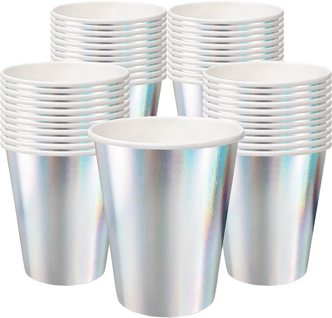 50 Pcs Iridescent Paper Cups Disco Party Cups Rainbow Silver Mermaid Unicorn Themed Birthday Part... | Amazon (US)